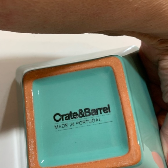 🌻Crate and barrel made in Portugal 4 inch square teal and orange brick b… - Picture 3 of 3